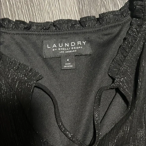 Laundry By Shelli Segal Black Cocktail Mini Dress with V-Neck Bishop Sleeves - Picture 6 of 10